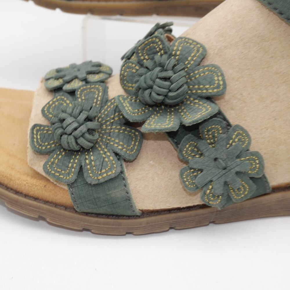 NEW Comfotiva Women's 8.5 Sandals Green Flowers Leather  Buckle - Picture 2 of 12